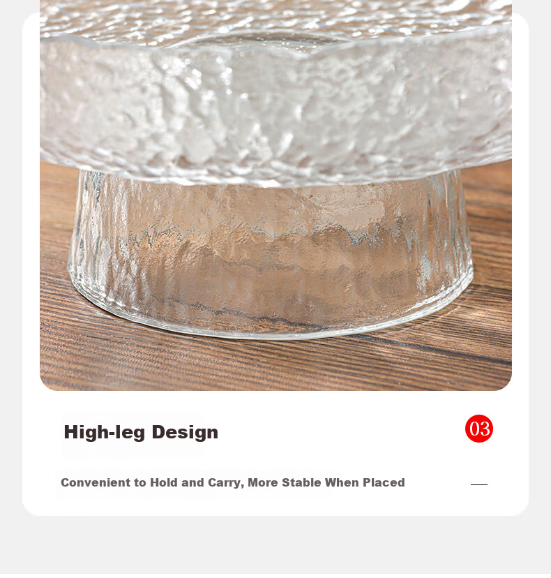 BJ Glass Fruit Plate, Tray, Light Luxury Living Room Snack Plate, Dried Fruit Plate, Tea And Dessert Plate, Candy Dish, High-Foot Hammered Patter 16