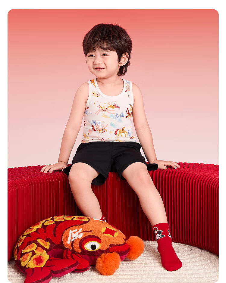 Balabala Kids Children's Underwear Boys 2026 New Spring Autumn Two-Piece Red Base Vest Skin-Friendly Comfortable New Year Season 7