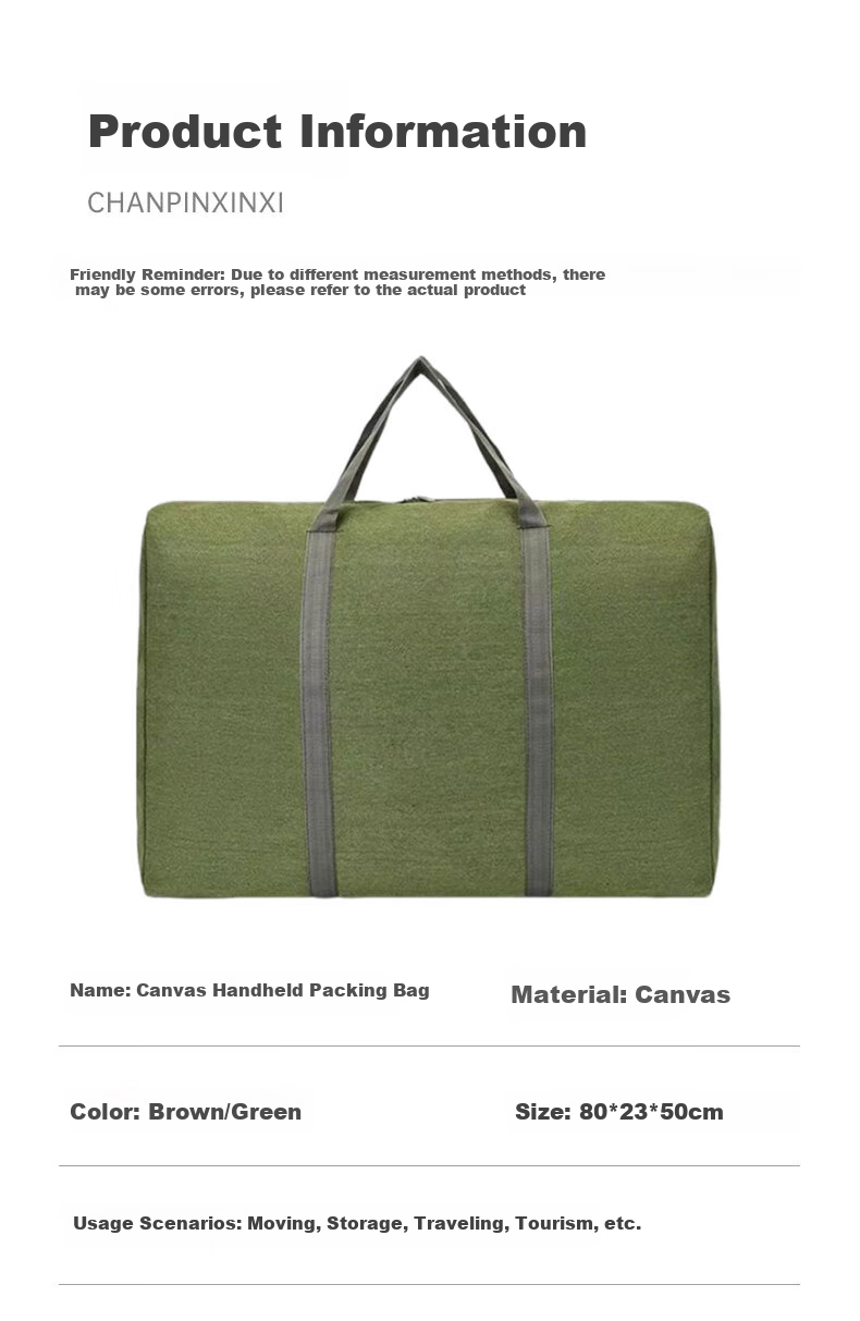 Pangdaidai Extra Large Moving Bag, Thickened Wear-Resistant Canvas Zipper Packing Bag, Quilt Storage Bag, 75*23*50cm 7