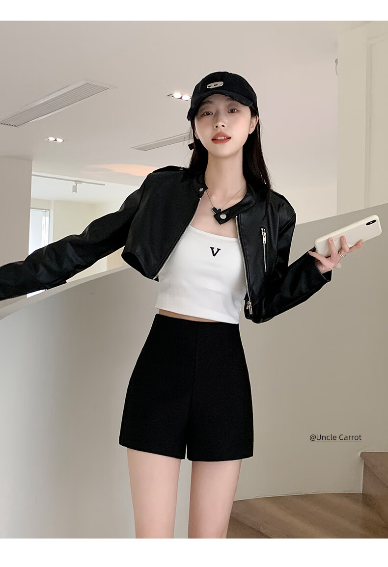 Xueqiman Black High-Waist A-Line Slim Fit Suit Shorts for Women Spring Summer 2026 Boot Pants 13