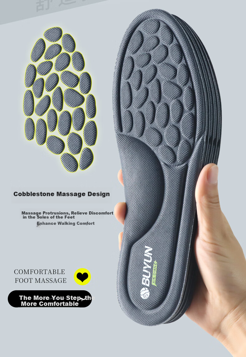 Buyun [1 Pair] Deodorant Insoles for Men, Shock Absorption, Sweat-Absorbing, Breathable, Non-Slip, Military Training Deodorizing Insoles for Women's Sports and Leather Shoes 10