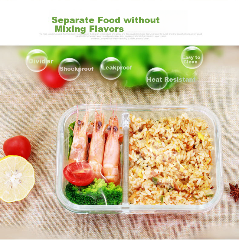 Chuangde Heat-Resistant Glass Food Storage Container, Microwave-Safe Lunch Box for Office Workers, Nordic Green 410 + Divider 680ml + Bag 1