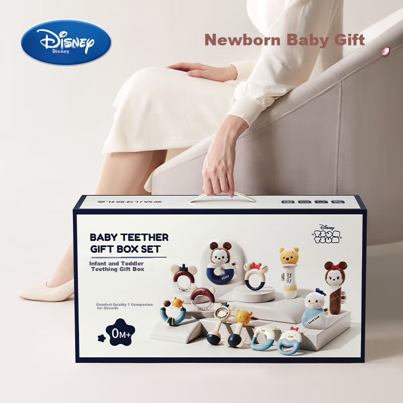 Disney Infant Rattle Teether Toy, 0-6 Months Baby Chewable, Newborn Welcome, High-Quality Practical National Day Gift