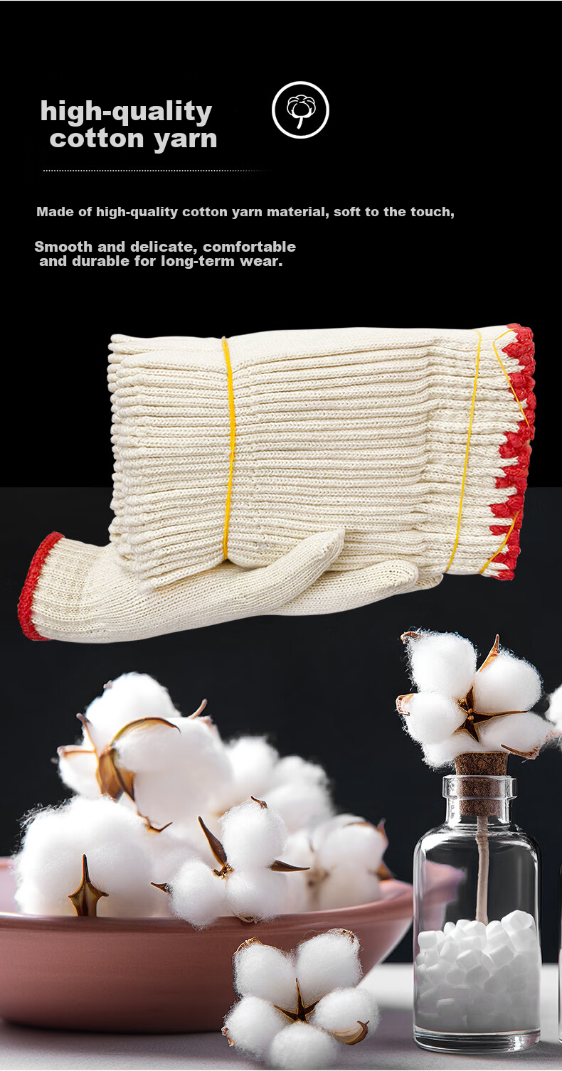Shengfang Gloves, Labor Protection, Wear-Resistant, Work Anti-Slip, Thickened Cotton, White Cotton Yarn, Construction Site Gloves, 700G Thickened, 24 Pairs 3