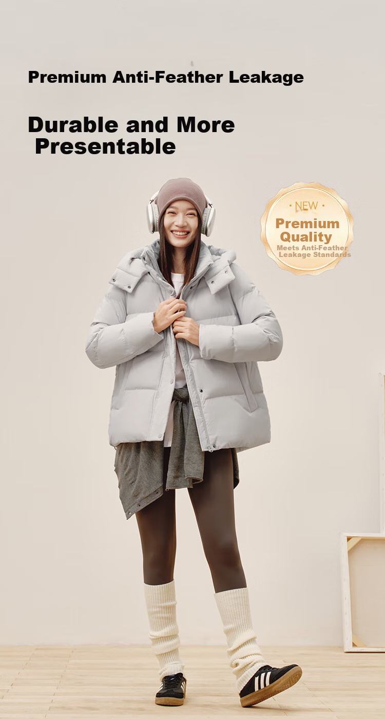 JD Original down Jacket for Women, 90% Duck Down, Puff Mid-Length Style, Fashionable Versatile, Winter New Thick Coat, Pure Gray, Size L 10