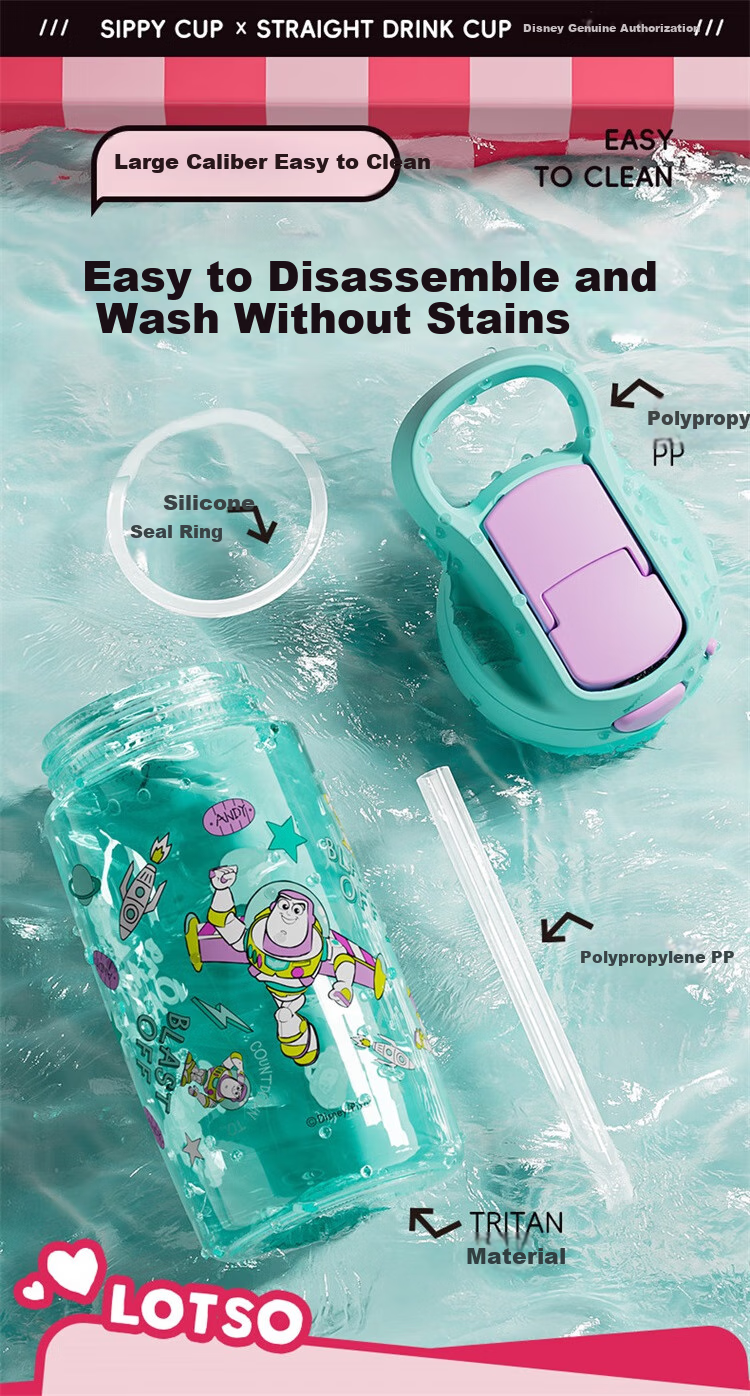 Dishini Straw Cup for Students And Children, Women's Summer Tritan Plastic Portable High-Temperature Resistant Water Bottle, 600mL, Stitch Desig 10