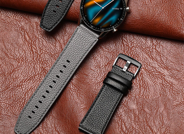 ESCASE Suitable for Huawei Watch Straps GT6/5/4/Pro/Watch5/4/3/Buds Smartwatch, Fine Litchi Pattern Genuine Leather Strap, 46/48MM, Premium Gray S02 3