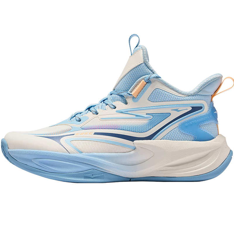 ERKE Kids Mesh Sneakers Boys and Girls Children's Cushioned Lace-up Basketball Shoes Microcrystal White/Light Oxygen Blue Size 40