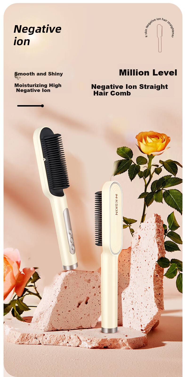 Jindao Ionic Straightening Brush, High Crown Volumizing Curling Iron, Anti-Frizz Flat Iron, Hair Styling Tool KD380K White Portable Travel Mid-Autumn Festival Gift Birthday Present 2