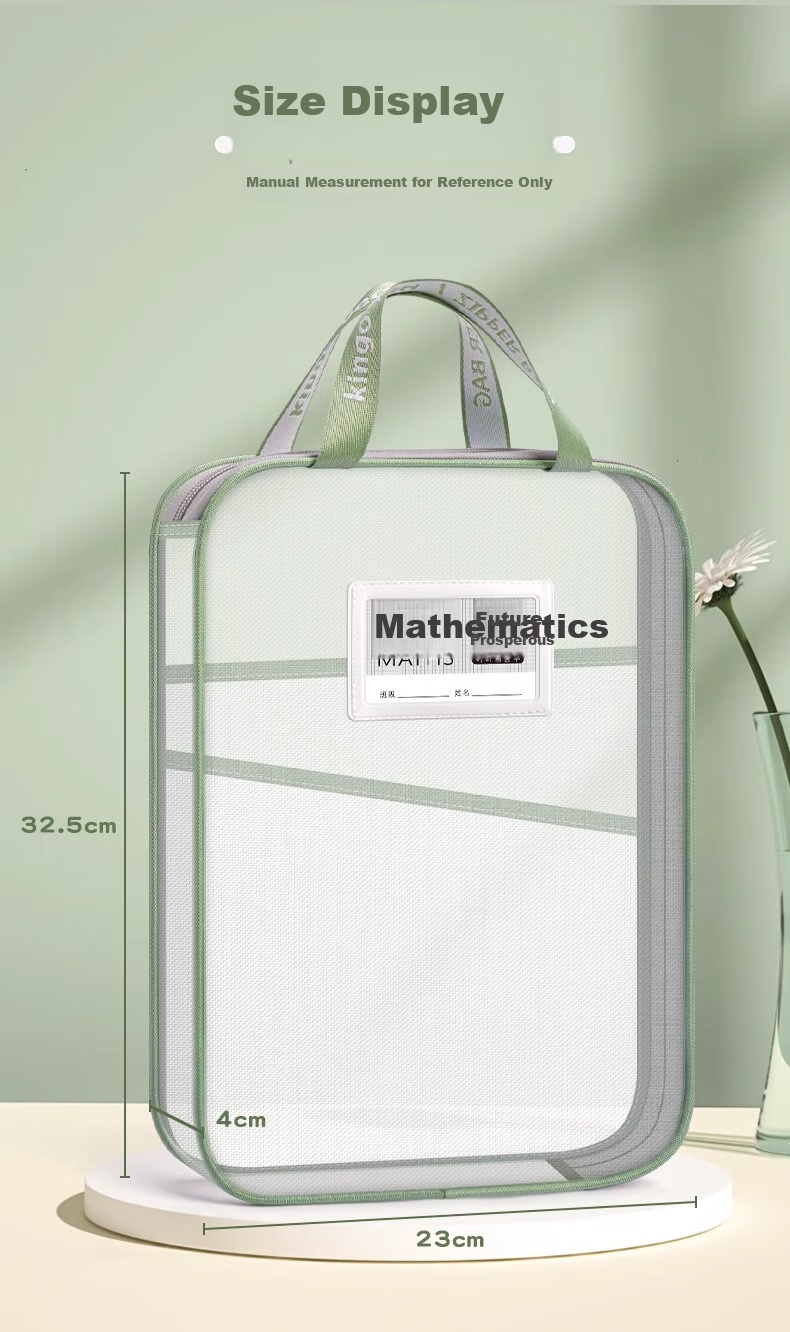 Sijinianhua L-Shaped Subject Classification Bag, Handheld Transparent File Bag, Zipper Mesh Storage Bag, Wide Opening Document Bag, Light Green 1 Piece [Ultra-Thick 3 Layers/With Label] 11