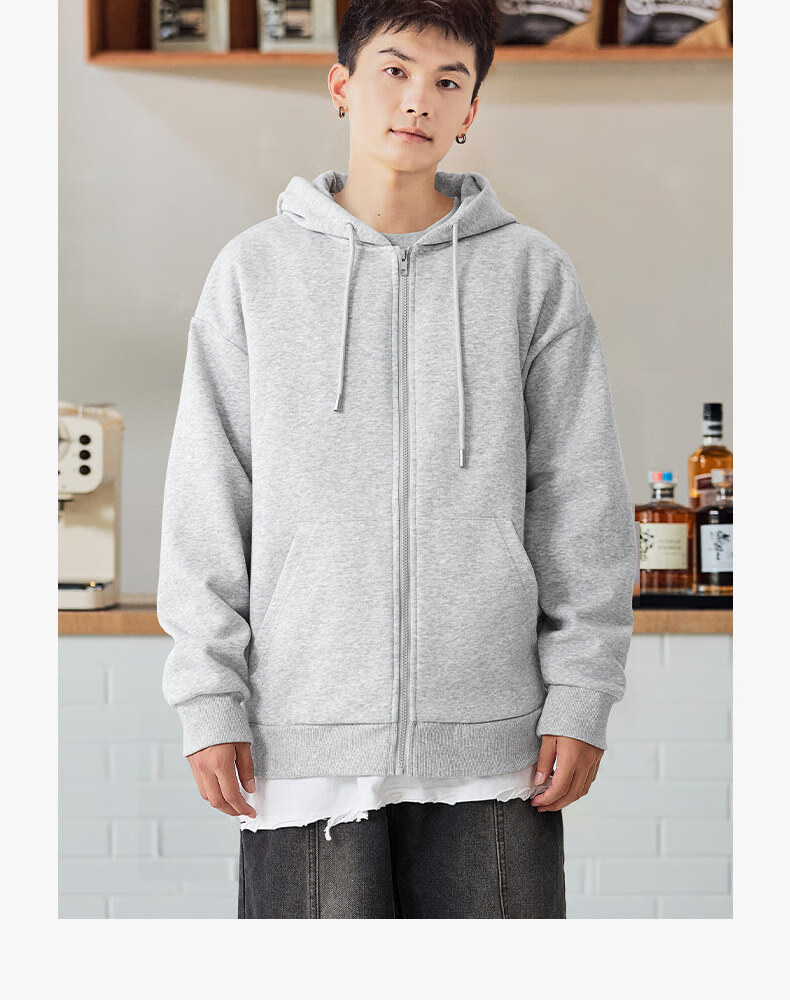 TonLion Men's Zipper Hoodie Cardigan 2026 Spring New Loose Fit Hooded Jacket Casual Solid Color Versatile Menswear 3