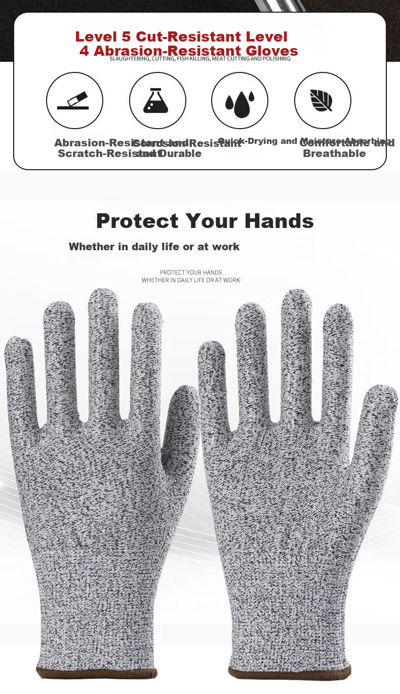 Lugong Level 5 Cut-Resistant Gloves, PU Latex Palm Coating, Heat Insulation Waterproof Non-Slip Wear-Resistant for Manual Work, Vegetable Cutting Hand Protection Woodworking Anti-Cut Tactical Anti-Cutting, Labor Protection for Men And Women, 2 Pairs Per Pack 3