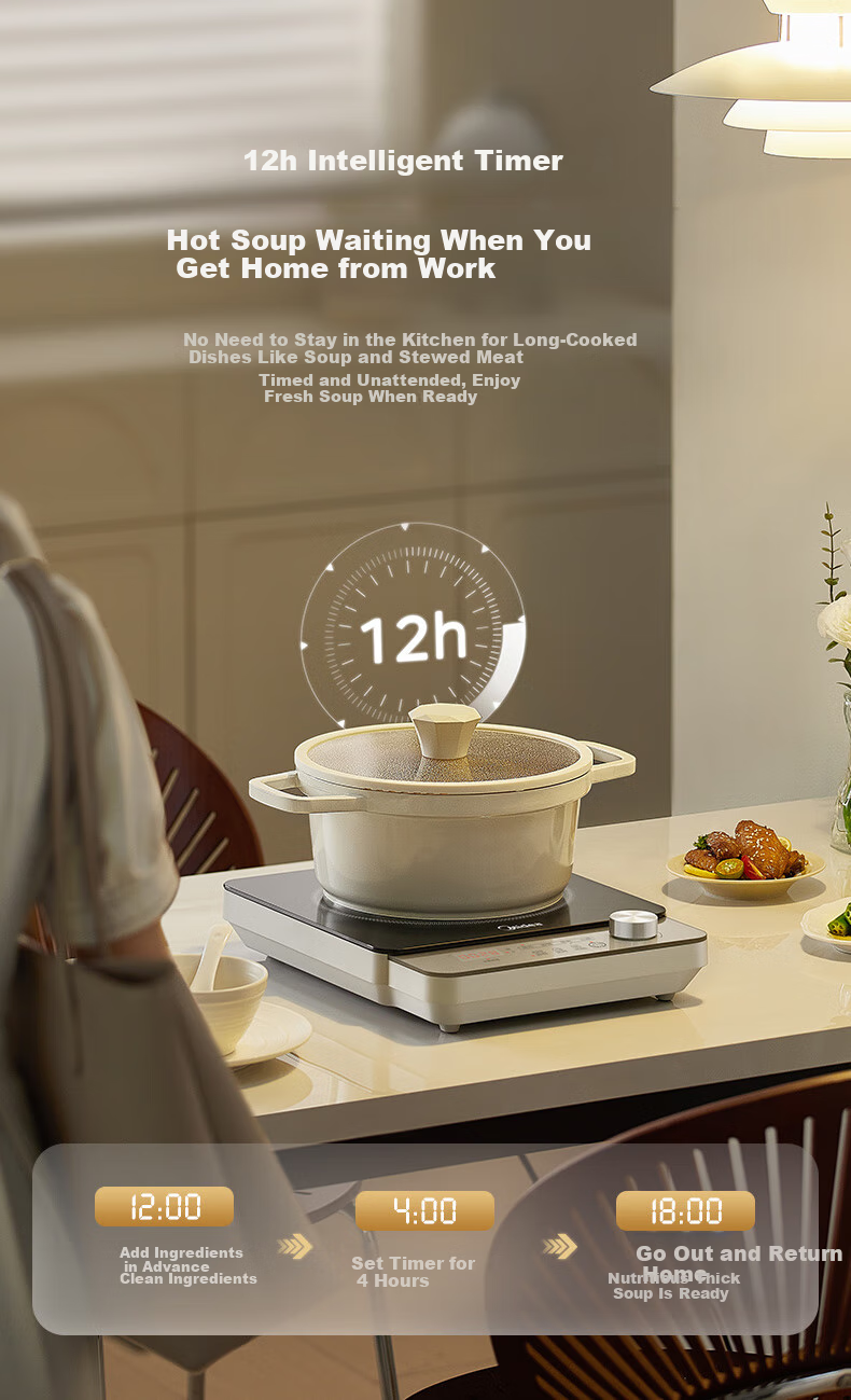 Midea Electromagnetic Cooker, Ceramic Cooktop, Battery Stove, 2200W High Power, Intense Heat, Tea Brewing, Water Boiling, Stir-Frying, Hot Pot, Electric Stove, Tea Maker, Dual Ring Temperature Control, Suitable for All Cookware, HW22E02 18