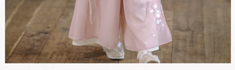 Qibo Hanfu Girls' Spring And Autumn 2026 Mid-Autumn Festival New Style Chinese-Style Tang Suit Children's Outfit Set, Floral Rain Pink, Size 140 21