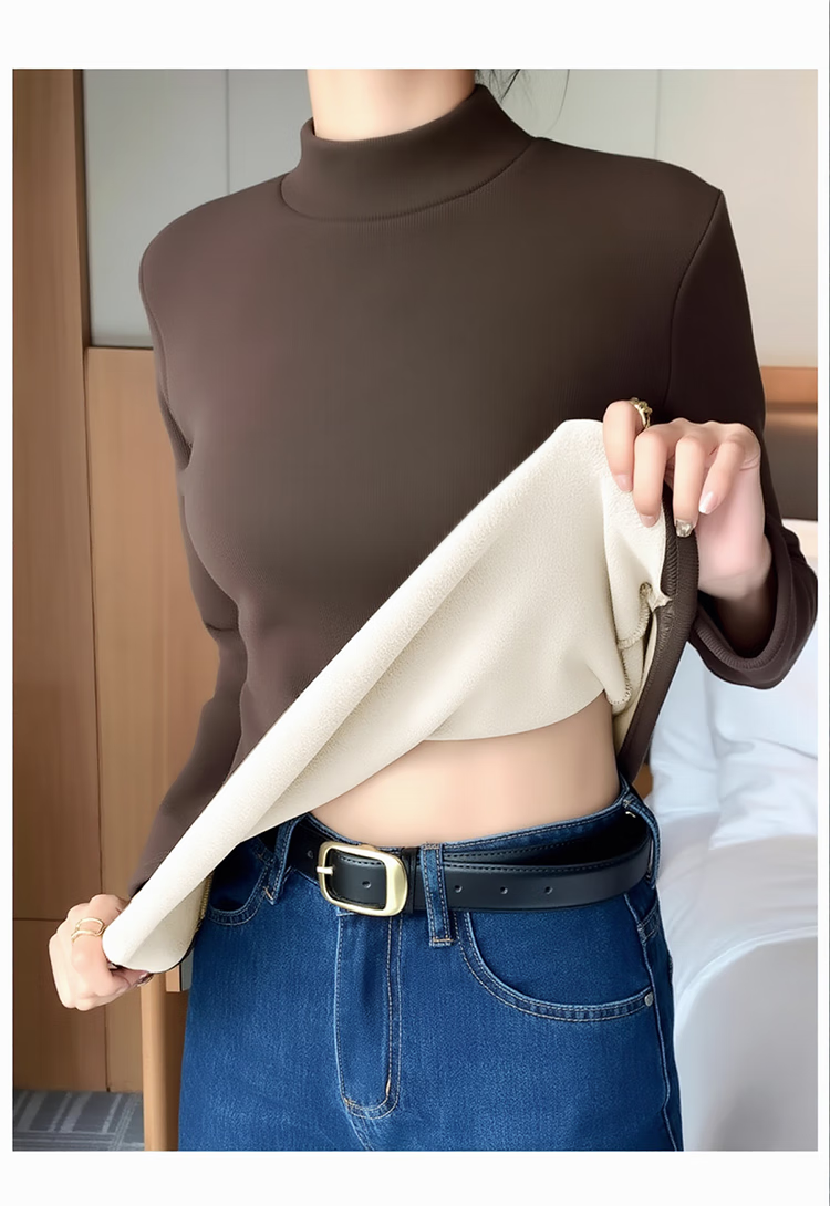 Urban Beauty Camellia Lambswool Fleece Half Turtleneck Thickened Basic Slim Fit Long Sleeve Women's Winter Top 9