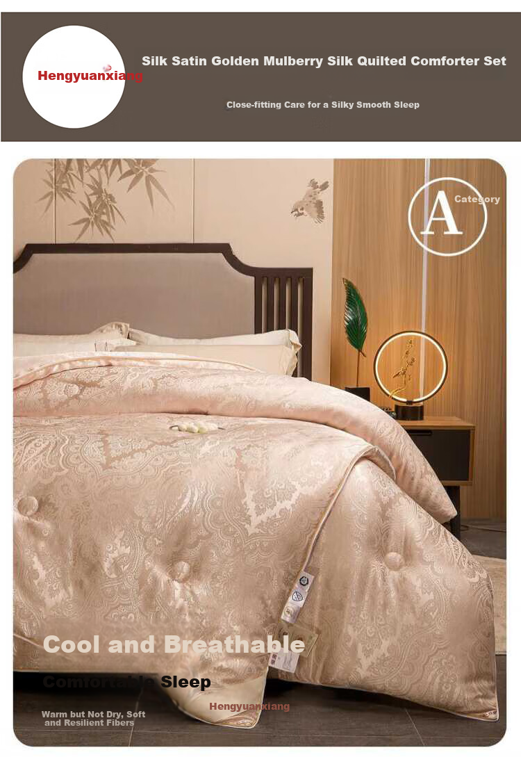 Hengyuanxiang Class A 100% Silk Comforter, 200x230cm Double Size, Spring And Autumn Quilt, 4 Jin Weight, Air Conditioning Quilt, All-Season Duvet Insert 1
