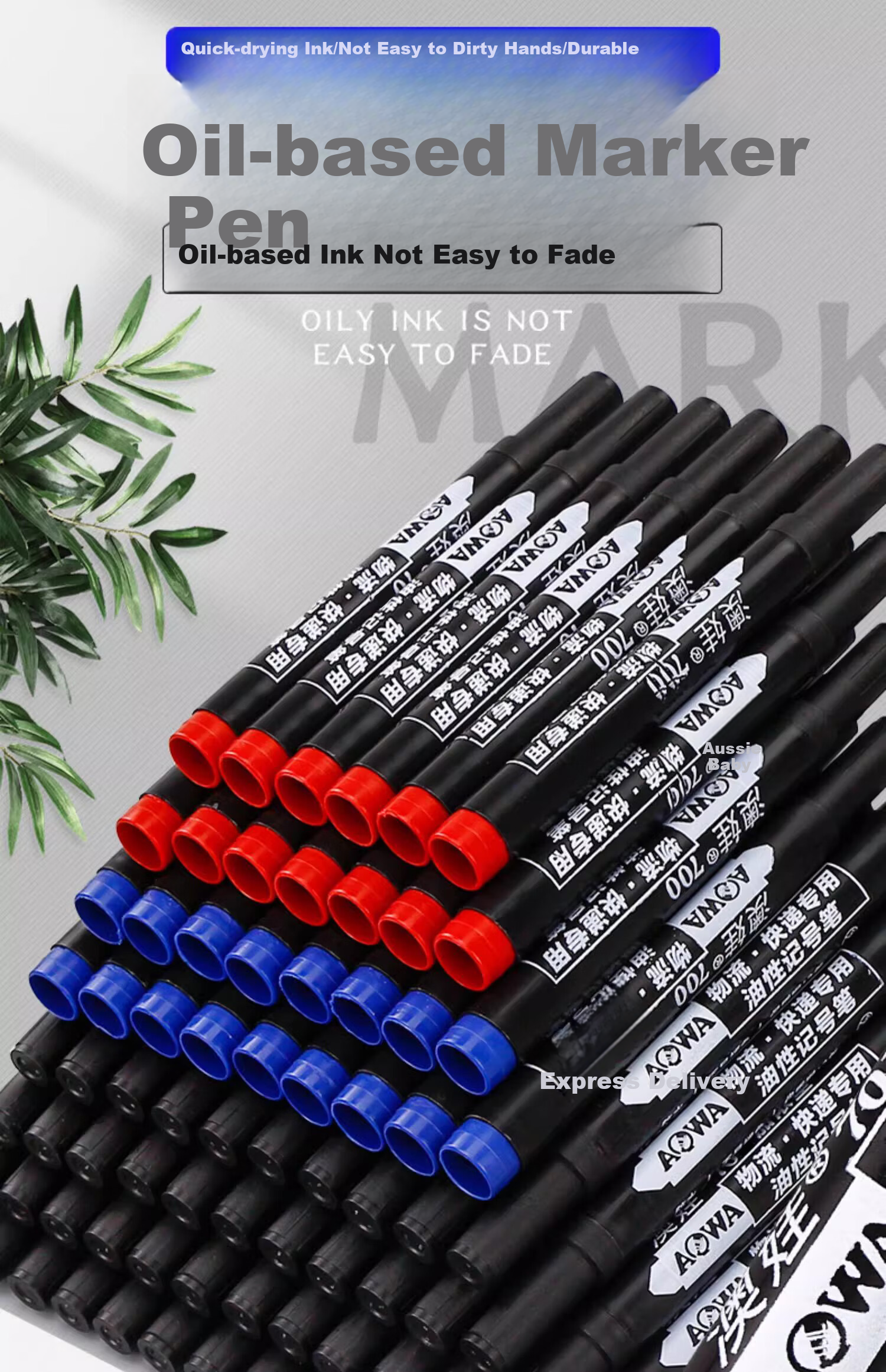 Aowa Marker Pens, Red Blue Black Large Tip Oil-Based Signature Pens, 30 Black Waterproof Quick-Drying Non-Fading Colorful Thick Fiber Pen Tips, Quick-Drying Waterproof, for Logistics Office Express Delivery Use 1