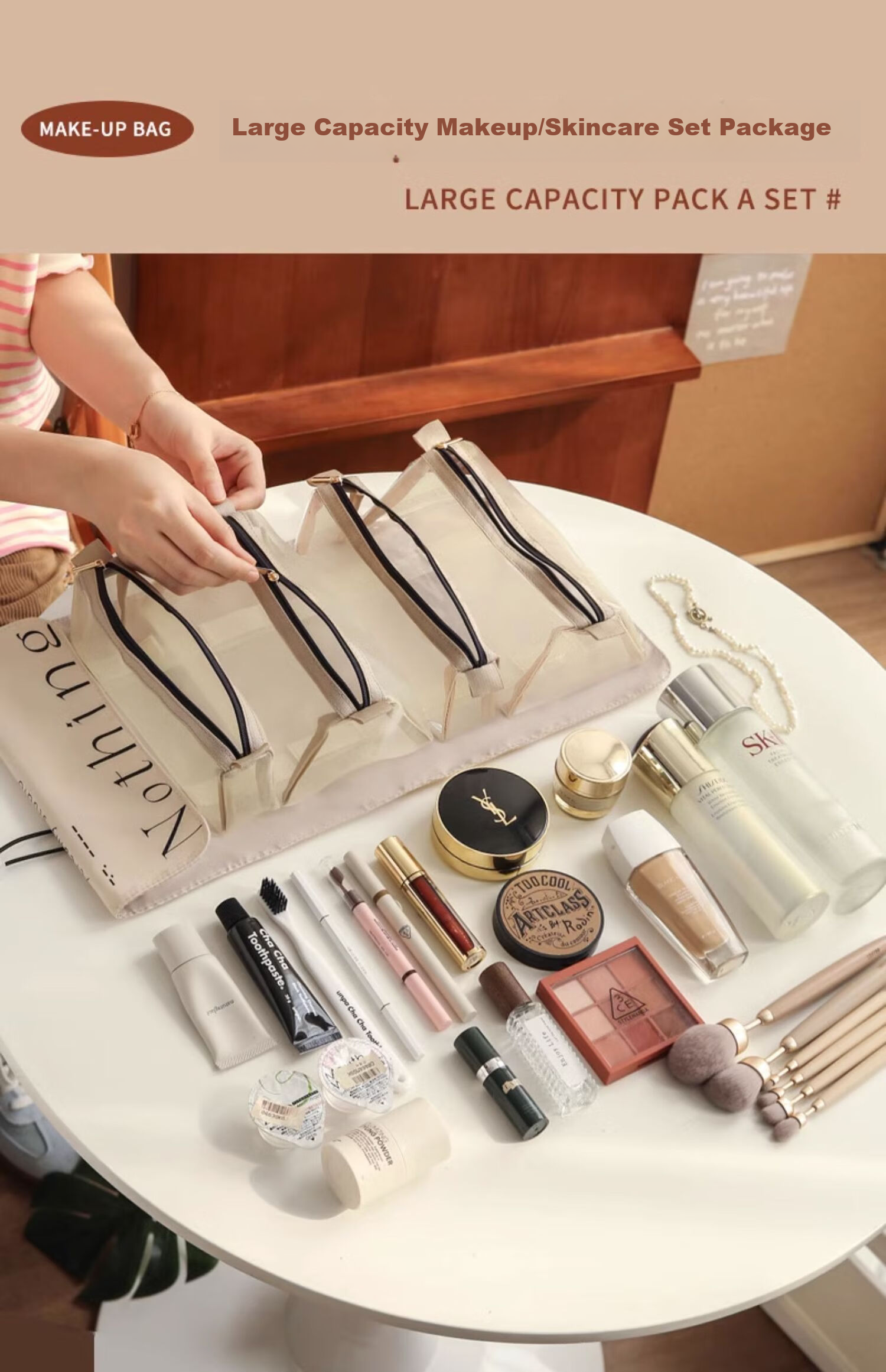 Fanyejia Foldable Travel Makeup Bag for Women, Portable Large Capacity Toiletry Bag, Storage Pouch, Travel Essential, Skincare Four-I 4