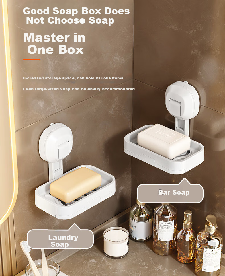 Shangmeide Suction Cup Soap Dish, No Drilling Required, Wall-Mounted Bathroom Draining Soap Holder, Luxurious Bathroom Storage Rack 11
