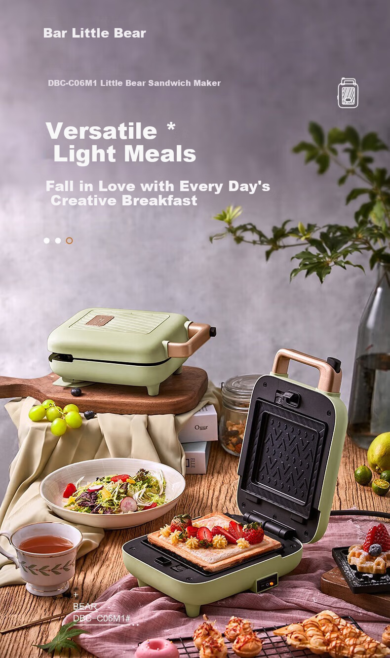 Bear Sandwich Maker, Electric Griddle with Removable Parts, Double-Sided Heating, Home Breakfast Machine, Light Meal Maker, Waffle Maker, Toast Press And Grill 1