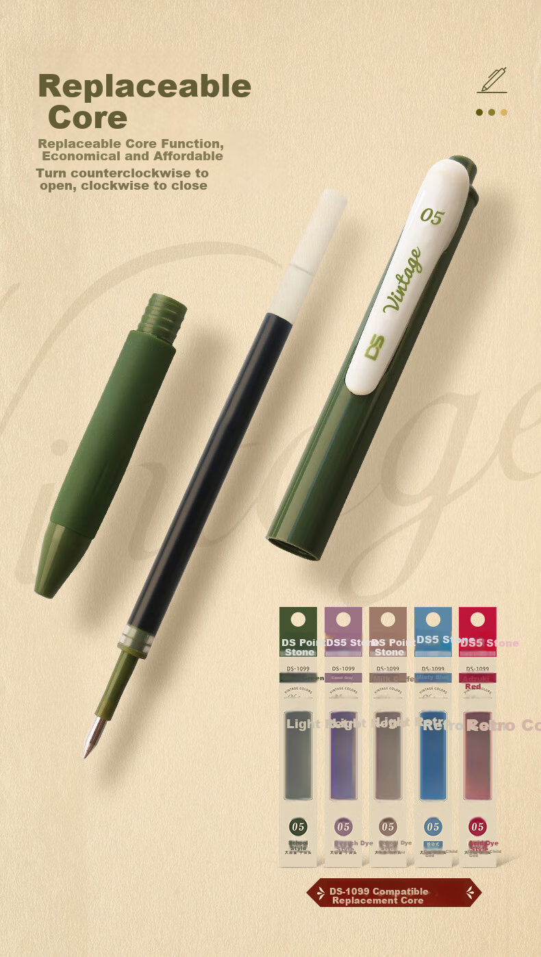 Dianshi Colorful Gel Pen, Vintage Style, 0.5mm Retractable, Bullet Tip, Student Planner Pen, Marker Pen, Handwriting Practice Pen, Black Pen for School Season Essential, 099 Warm Colors, 5 Shades 3