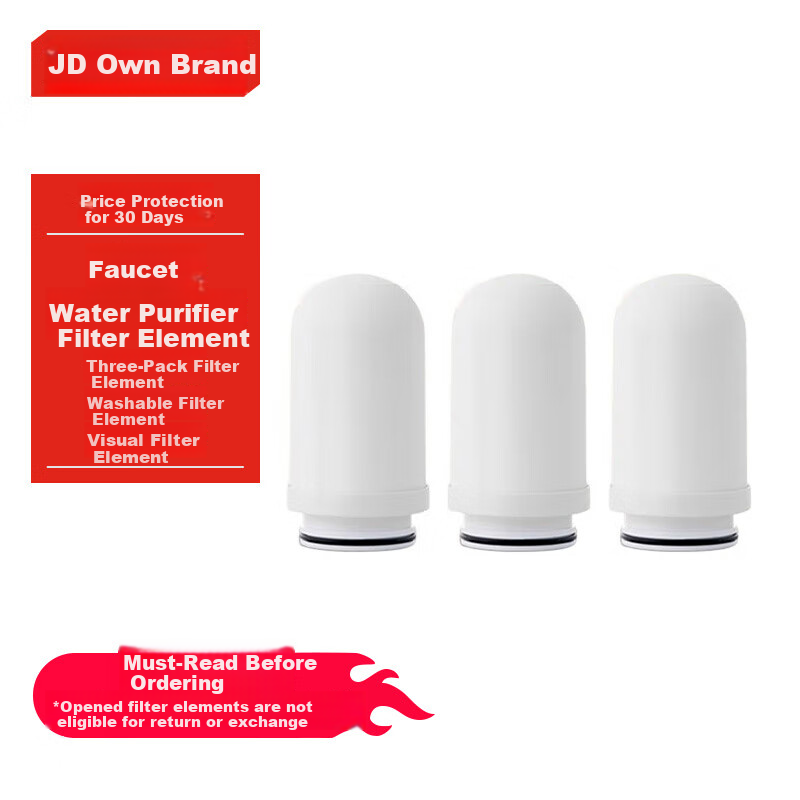 JD Original Faucet Water Purifier Filter Cartridge, 3-Pack, Household Kitchen Tap Water Pre-Filter, Washable Filter Element