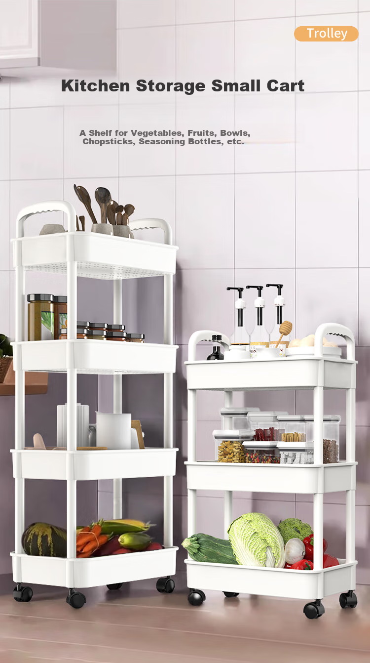 Jinlongxing Kitchen Trolley Storage Rack, Multi-Layer Baby Supplies Bathroom Floor Vegetable Snack Movable Storage Shelf, 4 Tiers 1