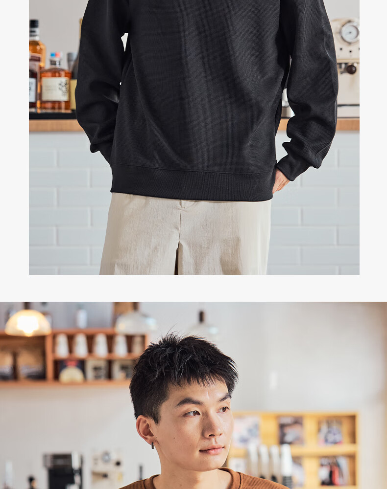 TonLion Men's Waffle Knit Pullover Hoodie Spring Heavyweight Solid Color Casual Loose Fit Long Sleeve Jacket for Youth Sports 13