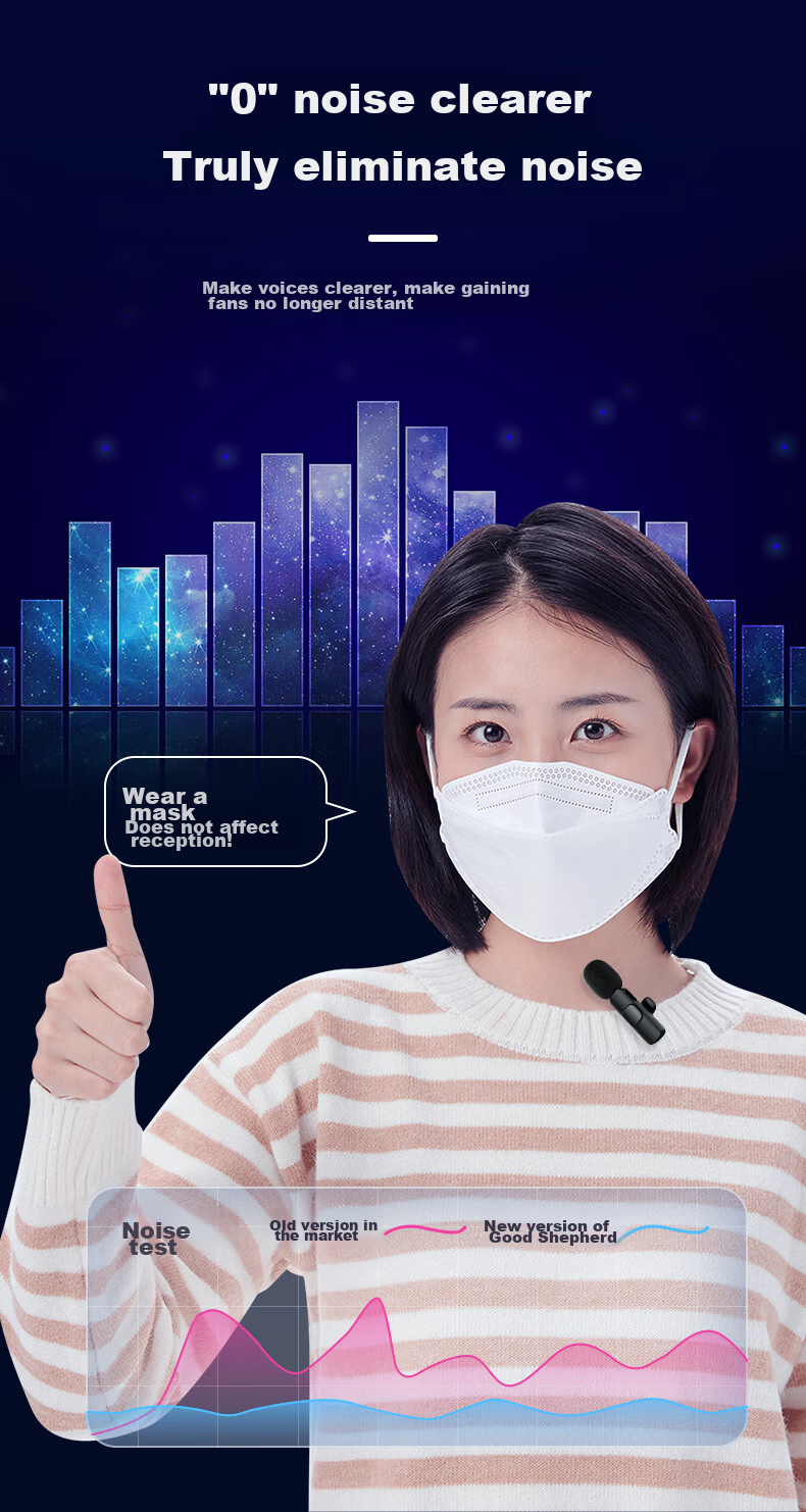 Haomuren Wireless Lavalier Microphone, Outdoor Short Video Douyin Vlog Lip-Sync Mobile-Specific Bluetooth Noise-Cancelling Recording Microphone, Live Streaming Dual-Channel 9