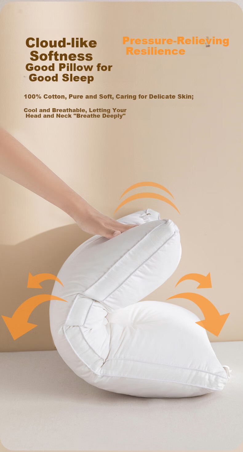Hengyuanxiang Class A Antibacterial Pure Cotton Pillow, Triple Protection Waterproof Stain-Resistant Hotel Pillow, Dormitory Neck Support Pillow, Single Piece 10cm 8