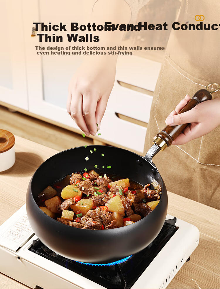 Jincun, Zhangqiu Large Belly Pot, Wok, Iron Pot, Non-Coated Frying Pan, Flat Bottom Stew Pot, Forged Fine Iron, Pre-Seasoned, 26cm 3