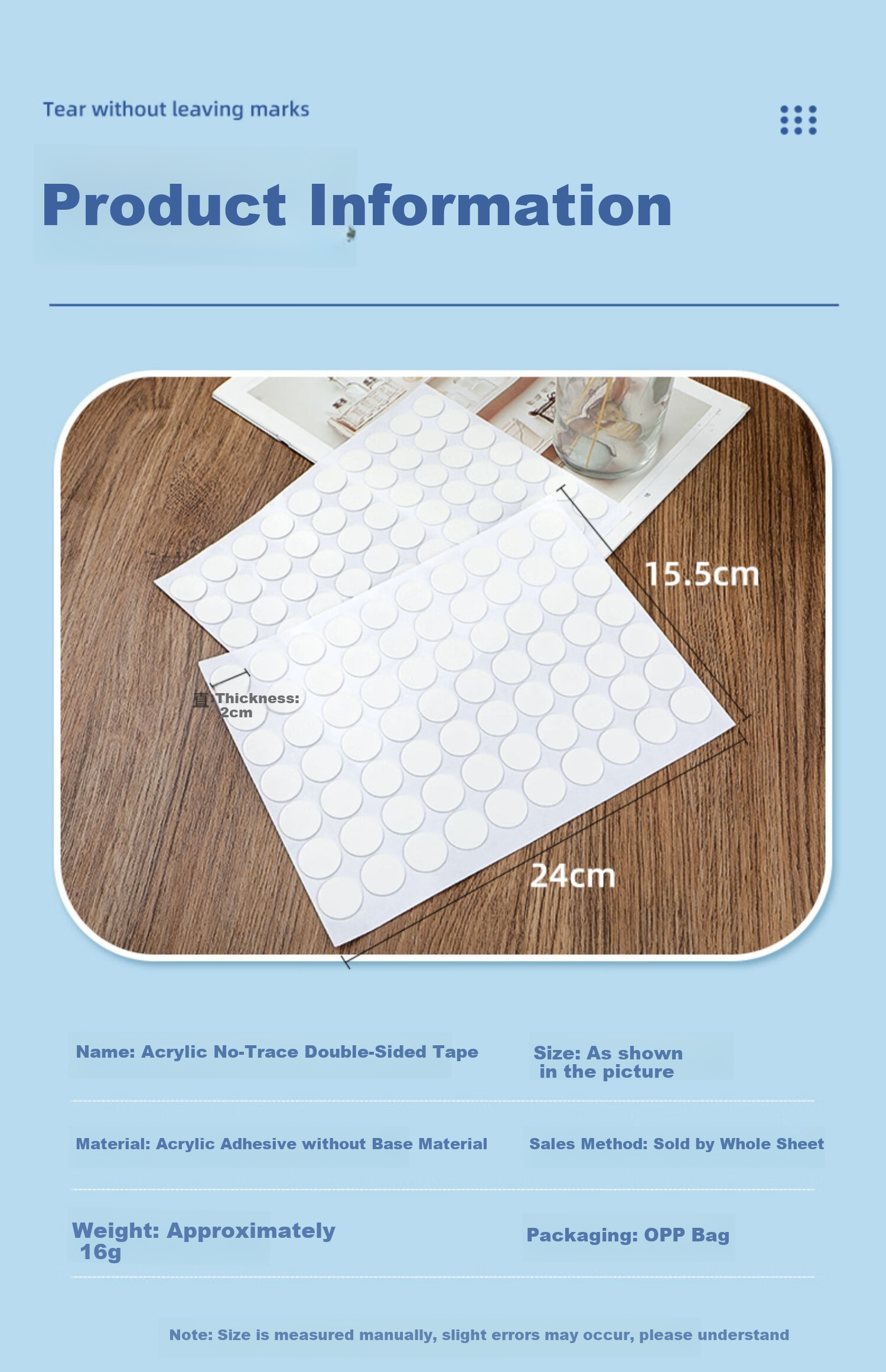 Siyicai Nano Dotted Adhesive, Invisible Glue, Round Double-Sided Tape, Strong Adhesive Stickers, Easy-Tear Spring Festival Couplets, Wedding Room Balloon Car Sticker, 20mm*1mm, 50 Pieces Per Pack 8
