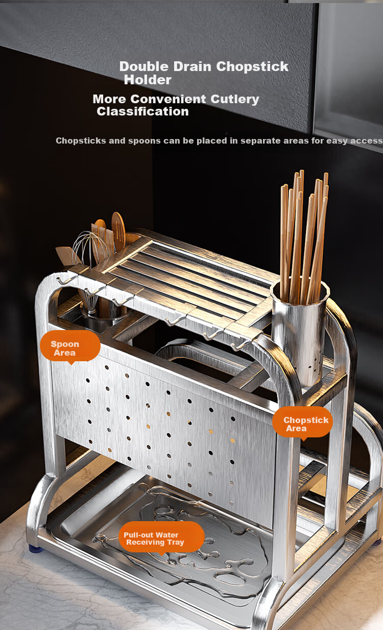 JD Original Silver Knight Knife Holder, Multi-Functional Cutting Board Rack, Knife Storage Rack with Pot Lid And Chopstick Holder [304 Stainless Steel] 5