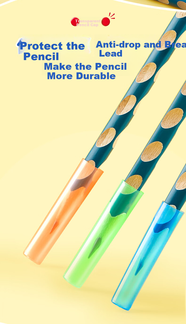 [Back to School Essential] Maotaizi 3-In Pencil Cap, Student Grip Aid, Pencil Tip Protector, Pencil Extender, Pen Point Guard, Anti-Dirt Pencil Case, Compatible with Thick And Thin Pencils, Universal Fit, Pack of 6 3