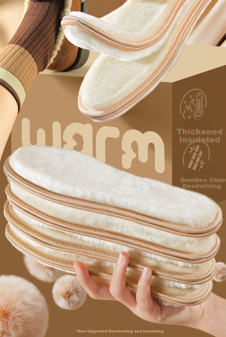 Nanjiren 3-Pair Set Warm Insoles for Men And Women, Cotton Fleece-Lined Thick Sweat-Absorbing Bamboo Charcoal Sole Winter Insoles, Mixed Set, Size 42 6