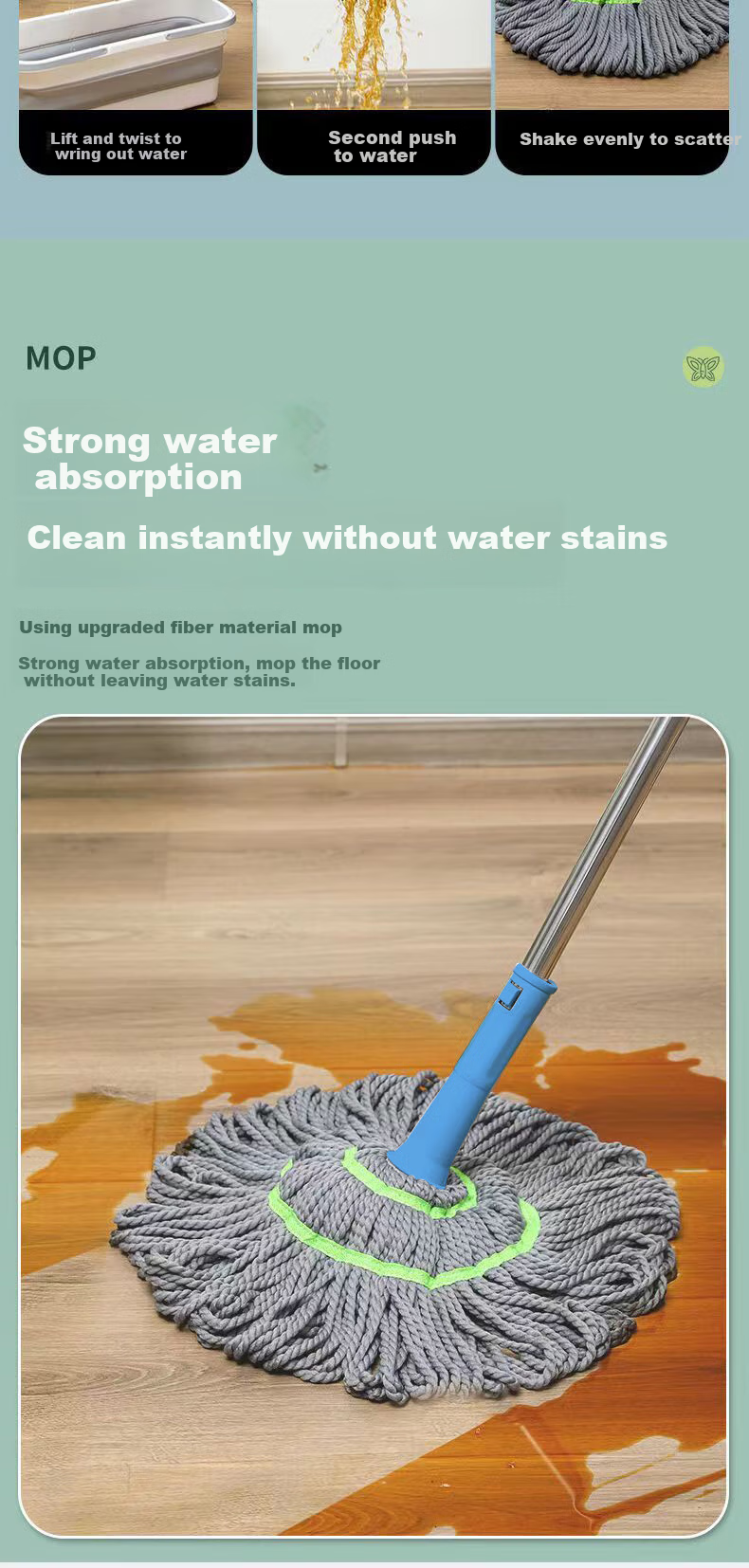 Yagao Cotton Mop with 45CM Metal Handle And 115CM Total Fabric Length, Self-Tightening Water-Resistant Mop with Lock, No-Hand Mop for Floor Cleaning 4
