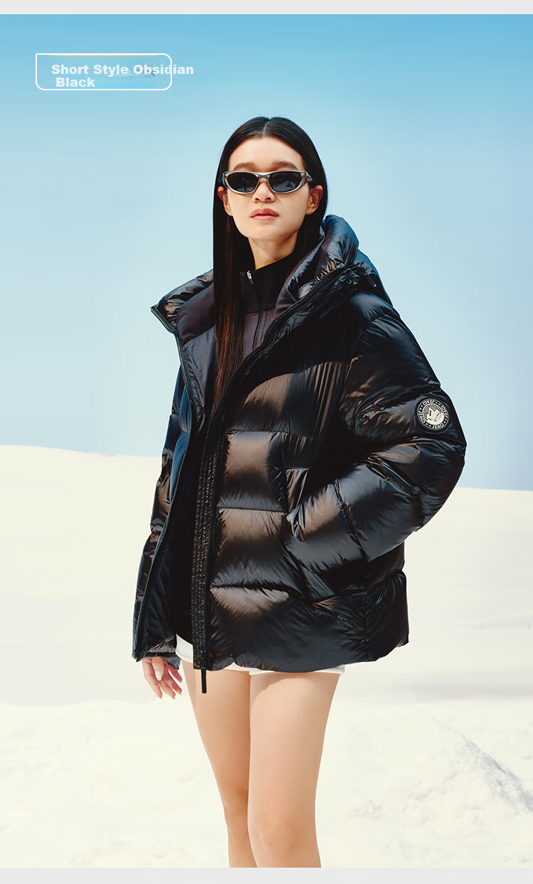 JD Original [Black Gold Series] Imported White Goose down Short down Jacket for Women, Winter Coat, Obsidian Black, XL 14