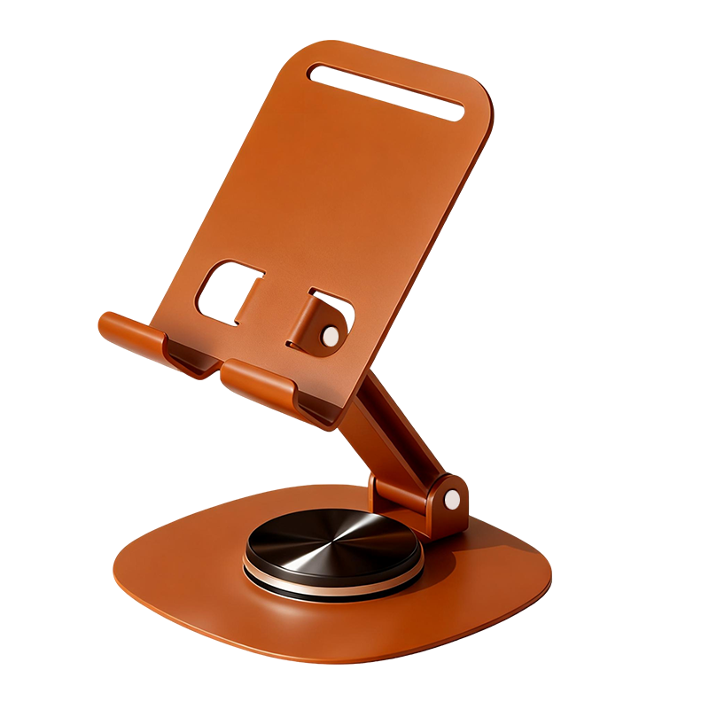 BZBC Caramel Color 360° Rotatable Mobile Phone and iPad Stand Desktop Multi-Functional Compact Foldable Portable Holder Universal for Phones and Tablets