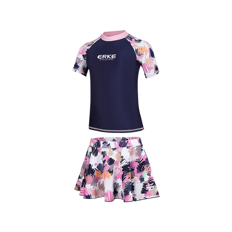 ERKE Kids Girls Two-Piece Skirted Printed Swimsuit Breathable Comfortable Swimwear for Small, Medium, and Large Children Hot Spring Bathing Suit