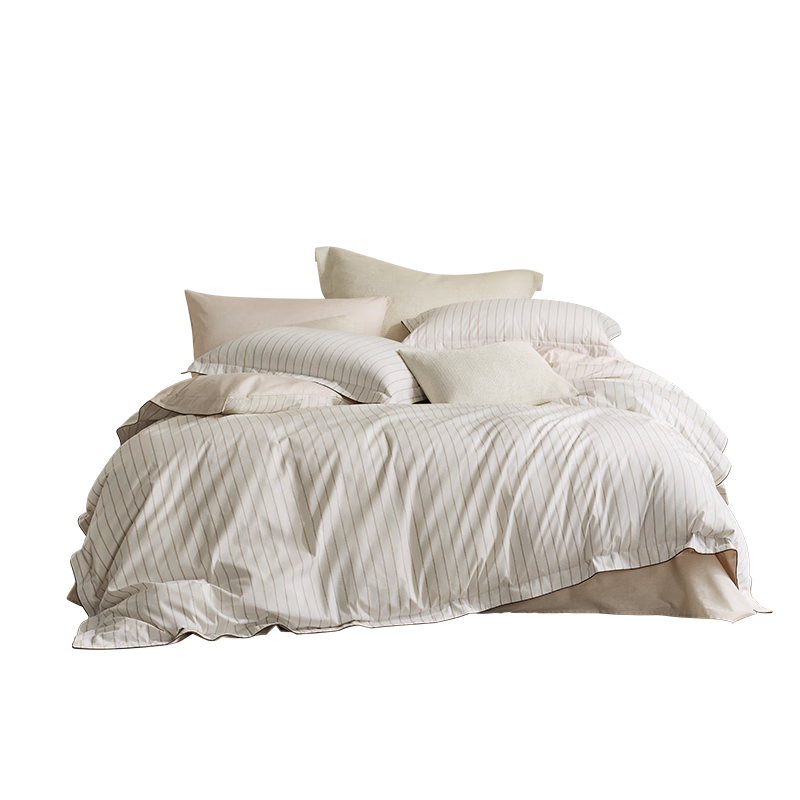 LUOLAI Home Textiles Class A Pure Cotton Four-Piece Bedding Set, Antibacterial Easy-Open Cotton Bed Sheet And Duvet Cover, Coffee Color, 220*250