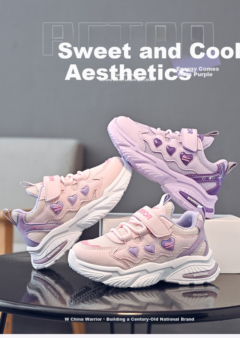 Warrior Spring And Autumn Girls' Soft-Soled Running Shoes, Breathable Mesh Sneakers WZ(CL)-1228, Light Purple/deep Purple, Size 36 1