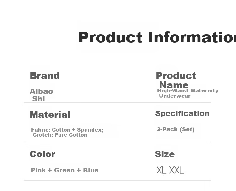 Aibaoshi Maternity Underwear, Pure Cotton, High-Waisted, Plus Size, Women's Panties, Antibacterial Crotch, XL Size, 3-Pack, M631 12