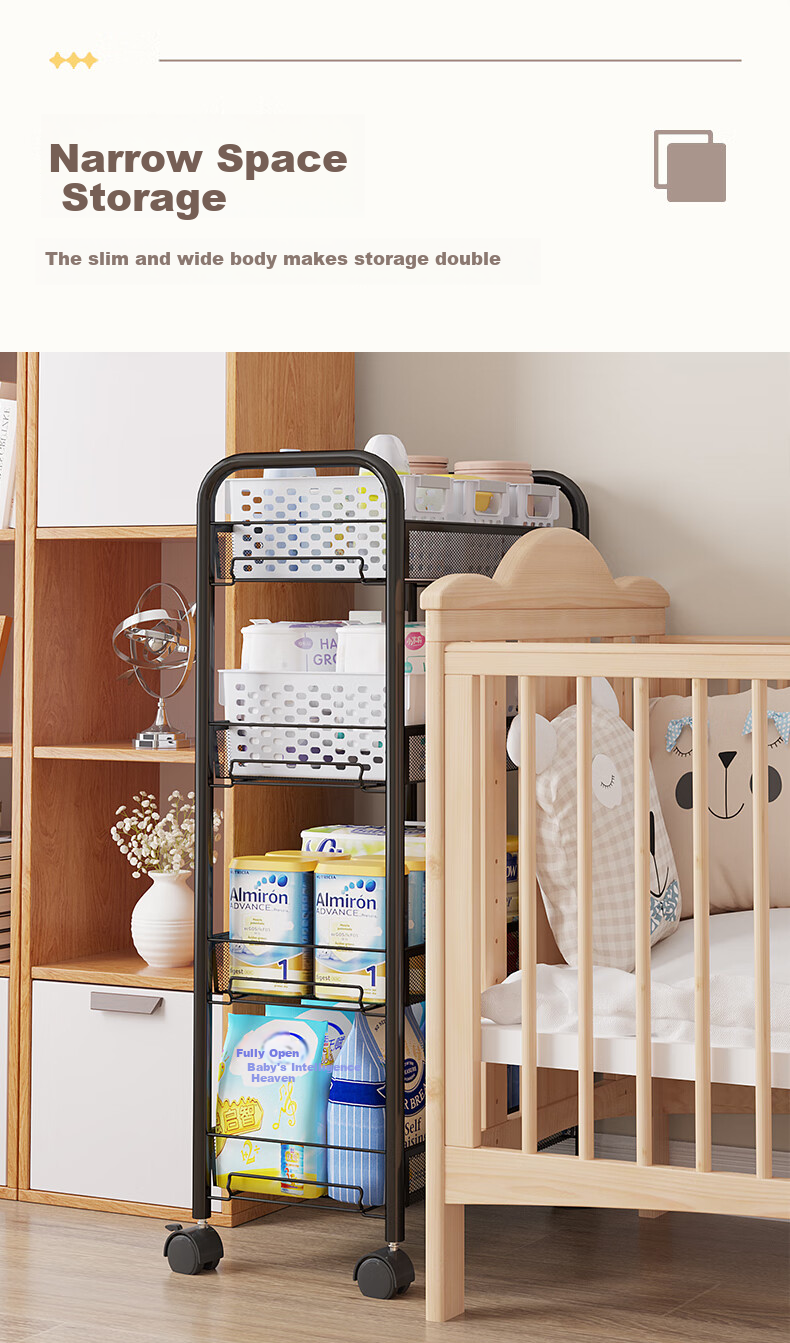 Nanye Small Cart Storage Rack Multi-layer Mobile Household Children's Snack Storage Rack with Hooks ZWC-1 5