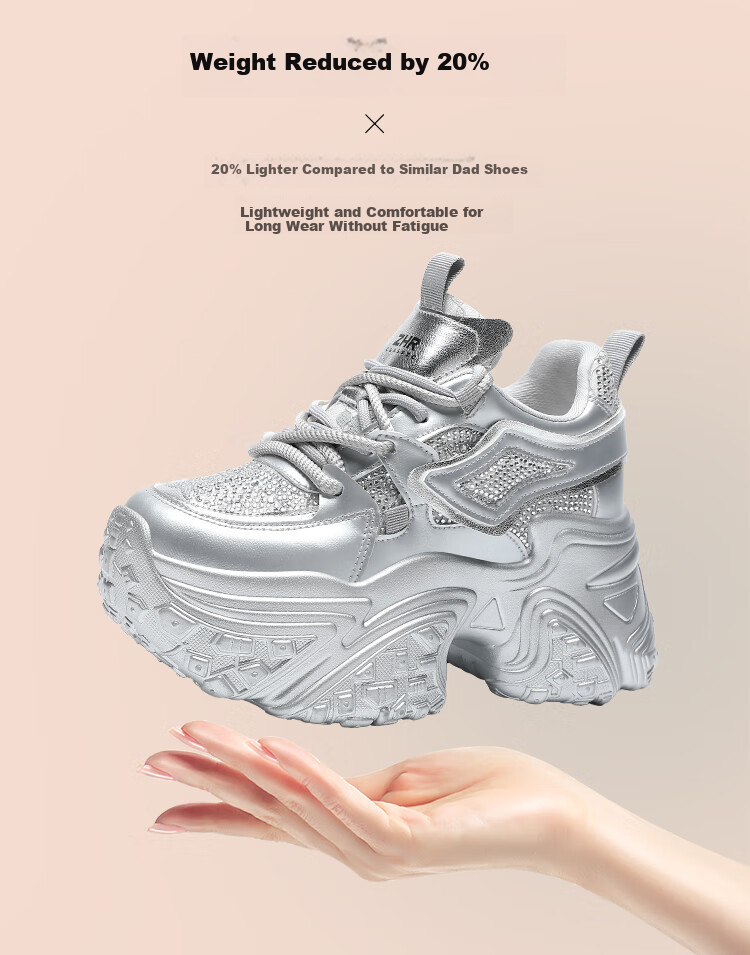 ZHR Dad Shoes for Petite Women, Thick-Soled Height-Increasing Casual Shoes with Platform Soles And Breathable Design, KS89 Silver Color, Size 35 8
