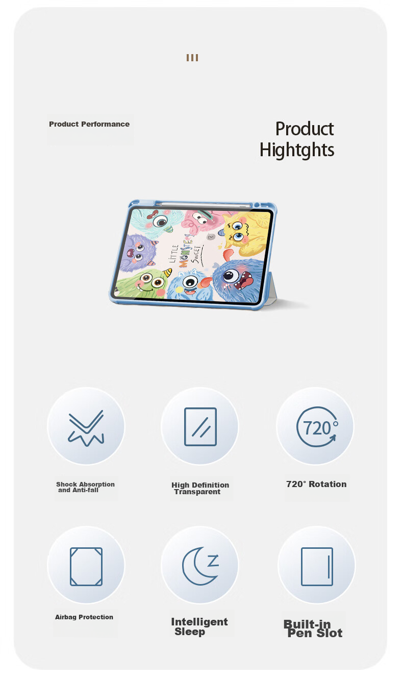 Asiwa Protective Case for Huawei MatePad Pro 12.2, Compatible with 2025/2024 Models, 12.2-Inch Tablet with Pencil Holder, 360-Degree Rotating, Horizontal And Vertical Support, Cartoon Anti-Drop And Anti-Bend Design, Tri-Fold Style 2