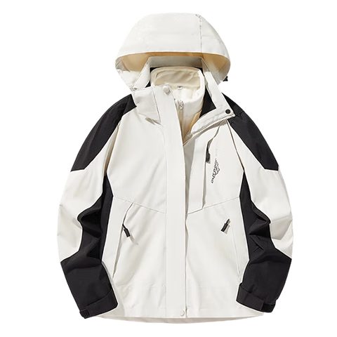 NASA MARVEL Jacket, Autumn And Winter Outdoor Coat, Three-In Hooded Detachable Couple's Mountaineering Suit, Khaki Color, Size L