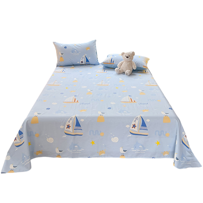 Jinhao Class A 7A Antibacterial 100% Cotton Bed Sheet Single Pure Color Adult 200x230cm Ocean Adventure