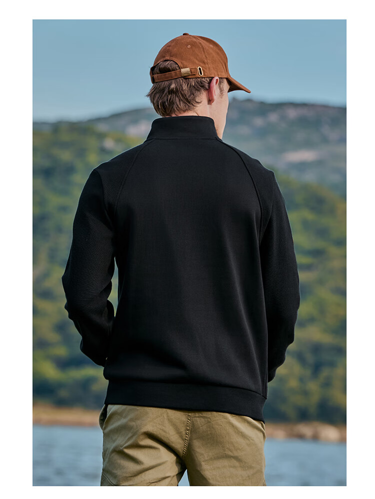 JEEP Men's Half-Zip Stand Collar Sweatshirt, Loose Fit Comfortable Long Sleeve T-Shirt, Phantom Black, 2XL 15