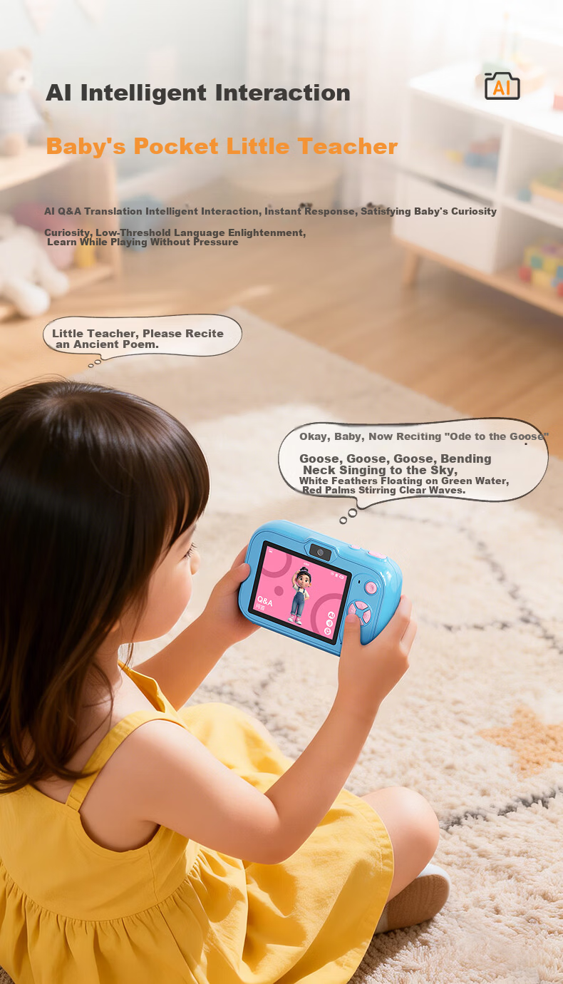 CAIZU 61 Children's Day Gift - A1 Kids Camera with Dual Front and Rear Lenses, Student Photo Recognition Early Education Learning Machine, AI Educational Dialogue Storytelling Camera 9