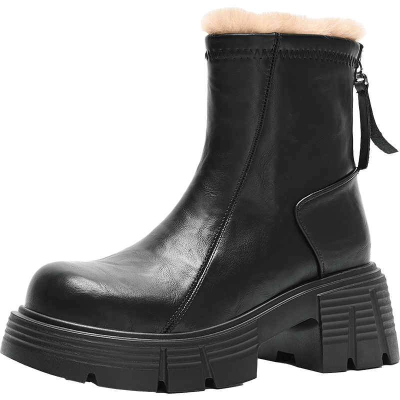 ZHR Women's Winter Short Boots, Thick-Soled Height-Increasing Versatile Martin Boots, Lightweight Women's Boots for Petite Figures, KN26A, Black, Size 37